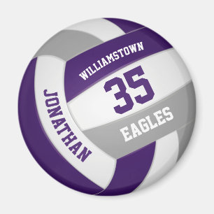 purple gray volleyball with team name magnet