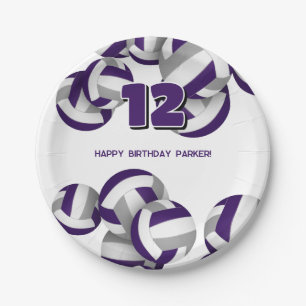 purple gray volleyballs kids birthday party paper plates