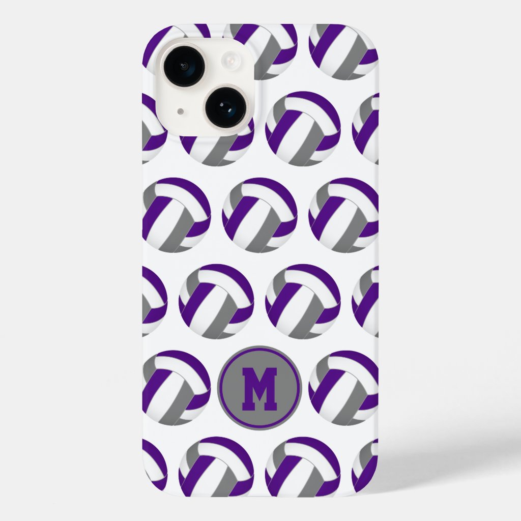 purple gray volleyballs pattern iphone case with custom monogram