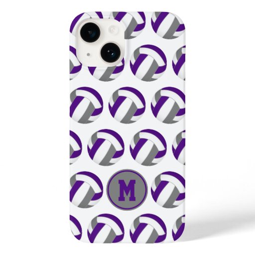 purple gray volleyballs pattern with her monogram Case-Mate iPhone 14 case
