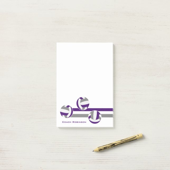 purple gray volleyballs stripes coach name post-it notes (On Desk)