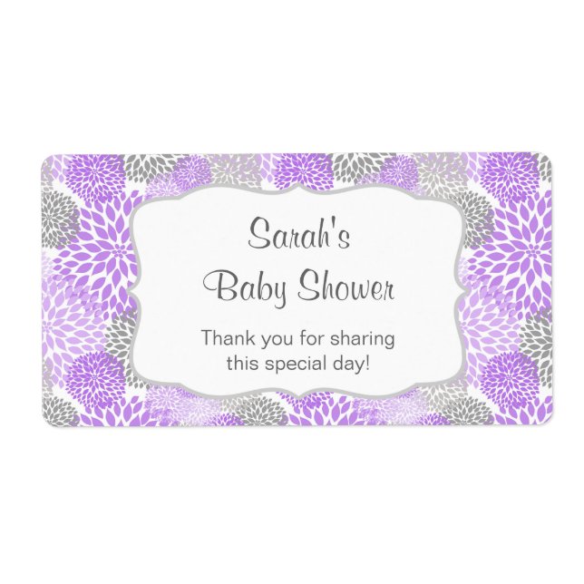 Purple Gray Water Bottle favor - customize it! Label (Front)