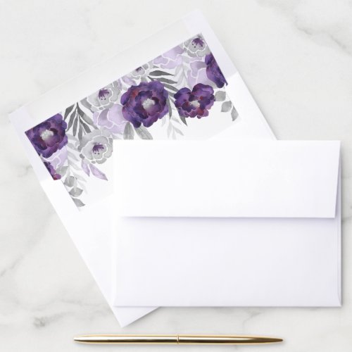 Purple Gray Watercolor Flowers Envelope Liner