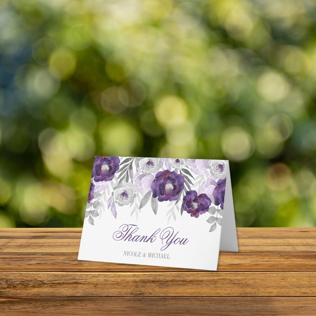 Purple Gray Watercolor Flowers Thank You (Creator Uploaded)