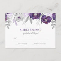 Purple Gray Watercolor Flowers Wedding RSVP