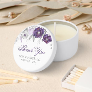 Purple Gray Watercolor Flowers Wedding Thank You Mini Candle Favors