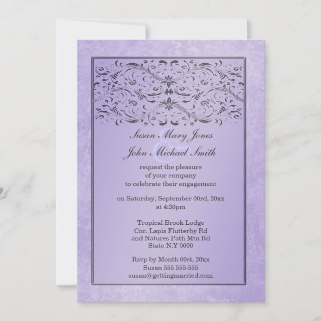 Purple gray wedding anniversary engagement invitation (Front)