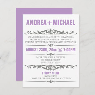 Purple & Gray Wedding Reception ONLY Invitations