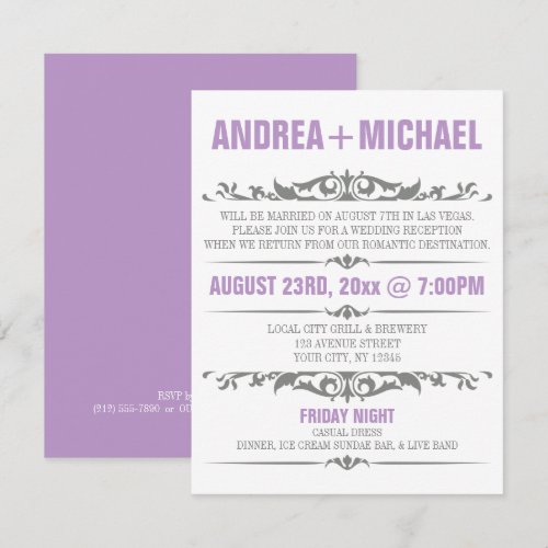 Purple &amp; Gray Wedding Reception ONLY Invitations