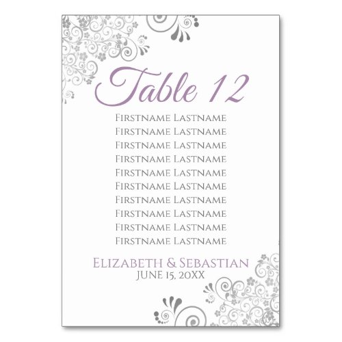 Purple  Gray Wedding Table Number Seating Chart