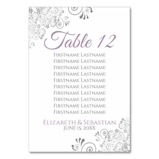 Purple & Gray Wedding Table Number Seating Chart (Back)