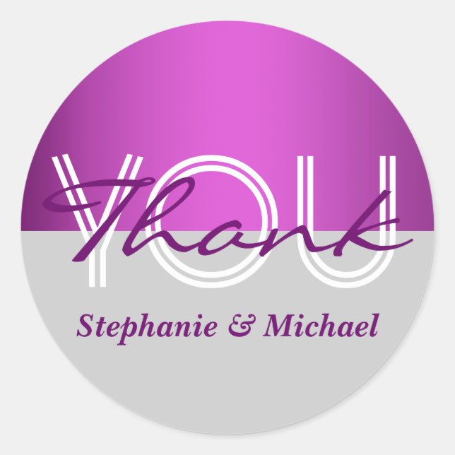 Purple gray wedding thank you classic round sticker (Front)