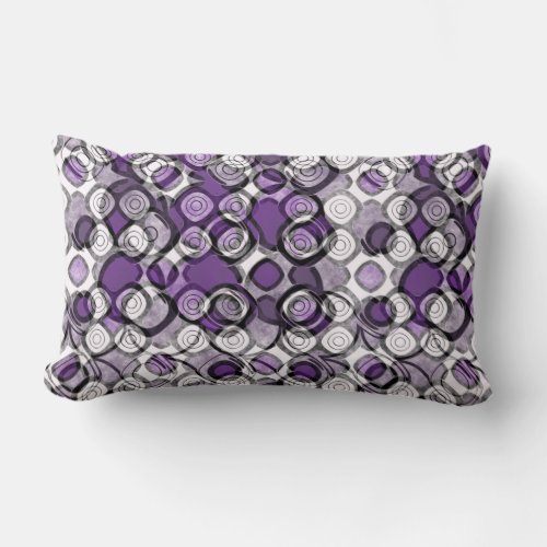 Purple Gray White Abstract Black Circles Lumbar Pillow