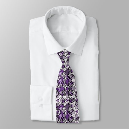 Purple Gray White Abstract Black Circles Neck Tie