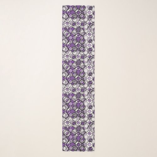 Purple Gray White Abstract Black Circles Scarf