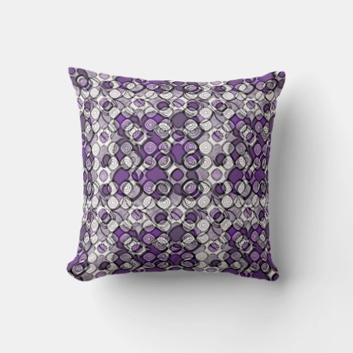 Purple Gray White Abstract Black Circles Throw Pillow