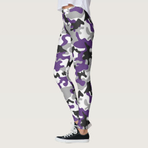 Purple, Gray, White and Black Camouflage Leggings
