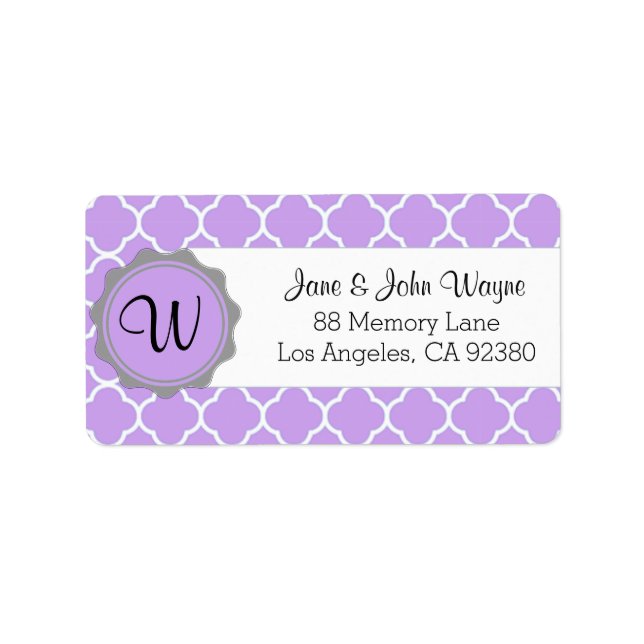 Purple Gray White Contemporary Monogram Label (Front)