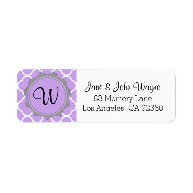 Purple Gray White Contemporary Monogram Label (Front)
