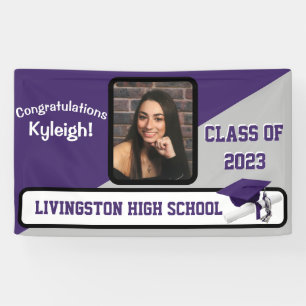 Purple, Gray, & White Graduation Banner