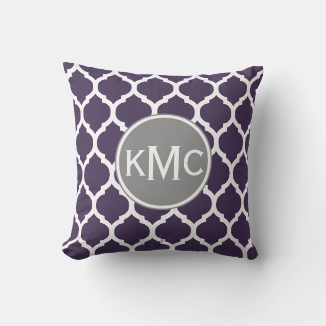 Purple Gray White Moroccan Lattice Throw Pillow (Front)