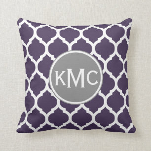 Purple Gray White Moroccan Lattice Throw Pillow