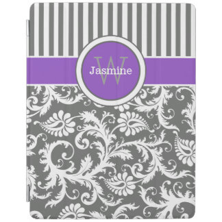 Purple Gray White Stripes Damask iPad 2/3/4 Cover