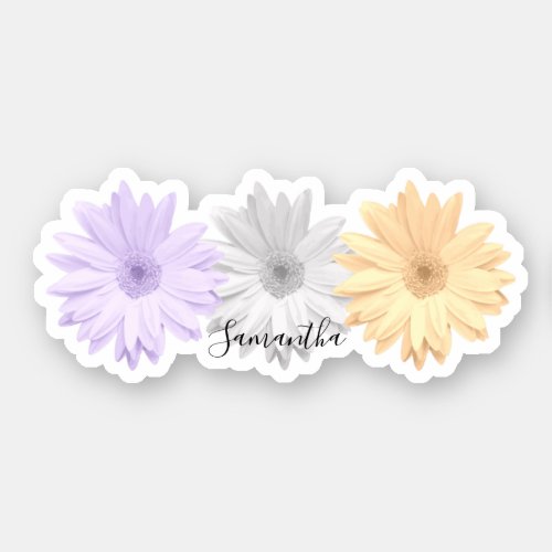 Purple Gray Yellow Daisy Flowers Name Sticker