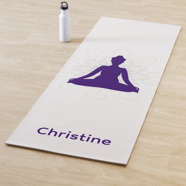 Purple-Gray Yoga Pose and Custom Name Yoga Mat (In Situ)