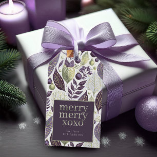 Purple Gre Christmas Merry Merry Pattern#21 ID1009 Gift Tags
