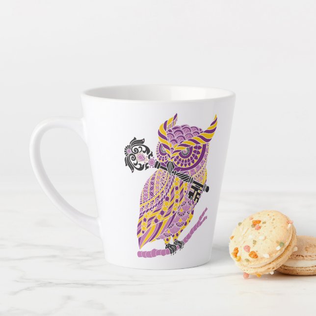 Purple Great Horned Owl Latte Mug (In Situ)