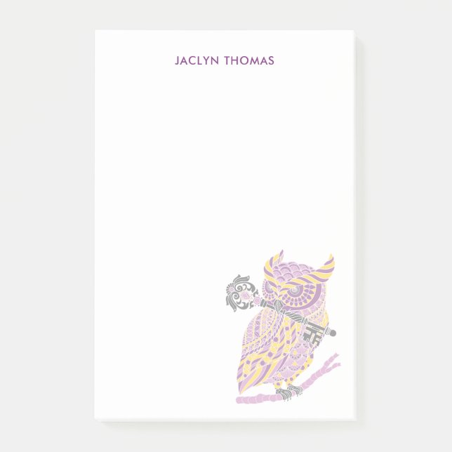 Purple Great Horned Owl Personalized Post-it Notes (Front)
