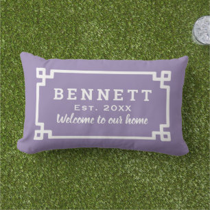 Purple Greek Key Monogram Welcome Lumbar Pillow