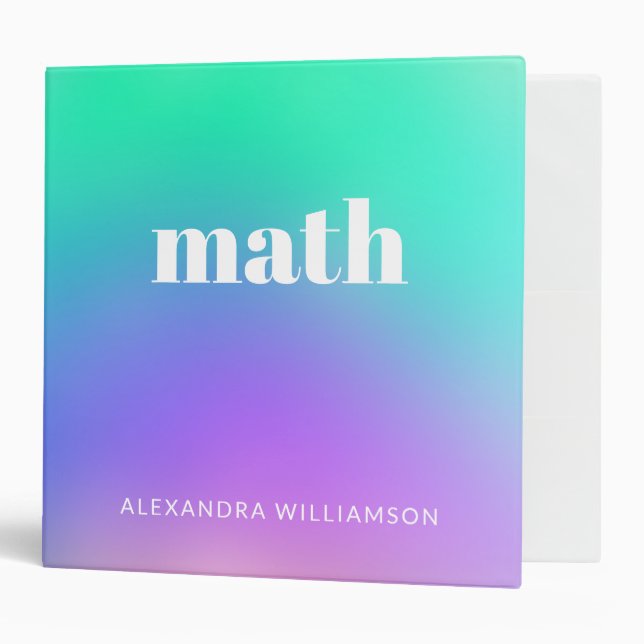 Purple Green Abstract Gradient Name School Subject 3 Ring Binder (Front/Inside)