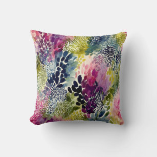 Purple, green abstract watercolor throw pillow