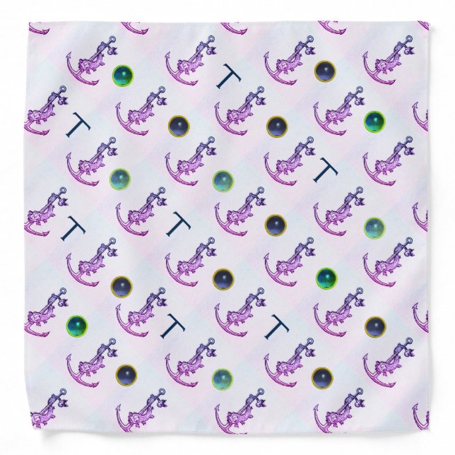 PURPLE GREEN ANCHOR,FISH,GEMS NAUTICAL MONOGRAM BANDANA (Front)