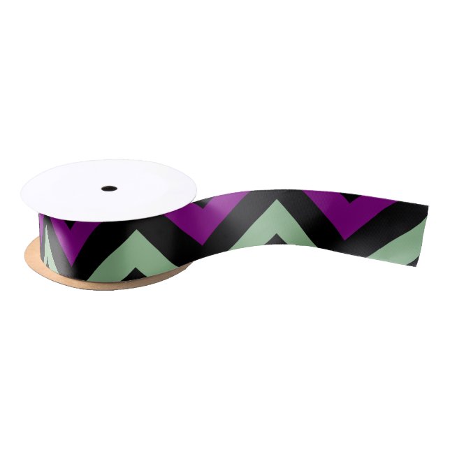 Purple, Green and Black Chevron Stripes Ribbon (Spool)