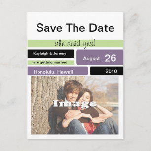 Purple Green and Black Save The Date Announcement Postcard