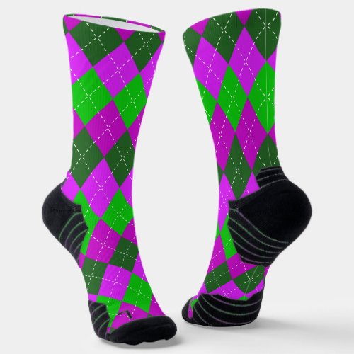 Purple Green and Black Sporty Preppy Argyle Socks