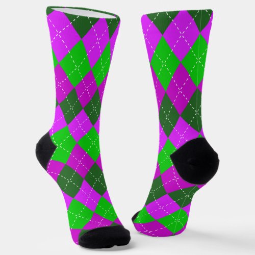 Purple Green and Black Sporty Preppy Argyle Socks