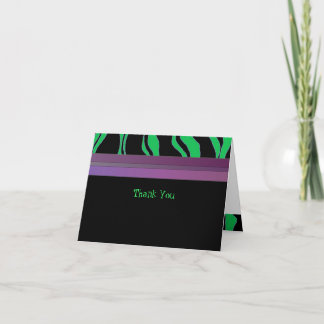 Purple, Green and Black Zebra Stripe Thank You Card