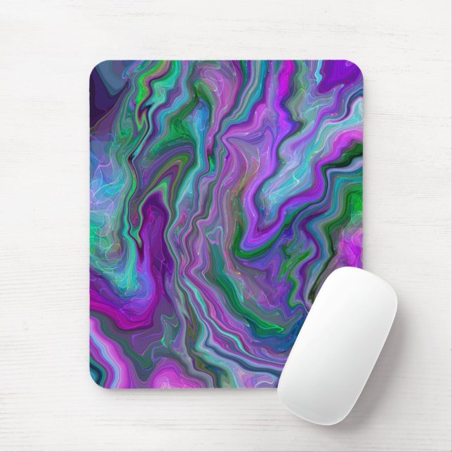 Purple, Green and Blue Fluid Art Abstract   Mouse Pad (With Mouse)