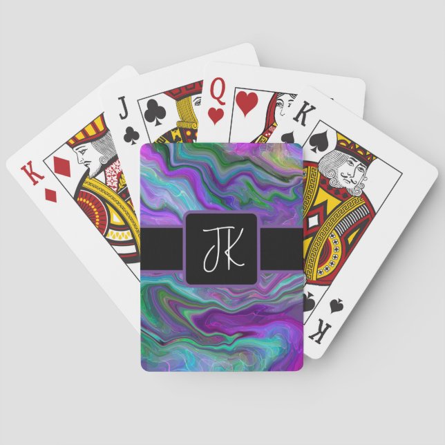 Purple, Green and Blue Fluid Art Abstract     Poker Cards (Back)