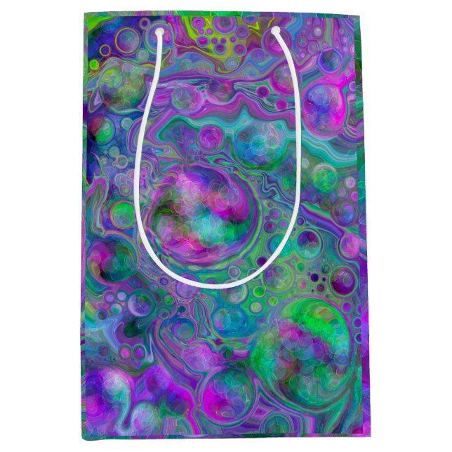 Purple, Green and Blue Fluid Art Bokeh Marble   Medium Gift Bag (Front)