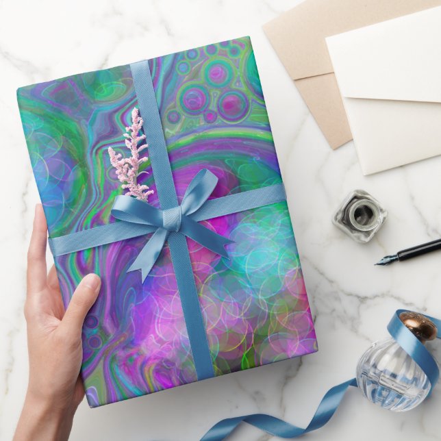 Purple, Green and Blue Fluid Art Marble Birthday  Wrapping Paper (Gifting)