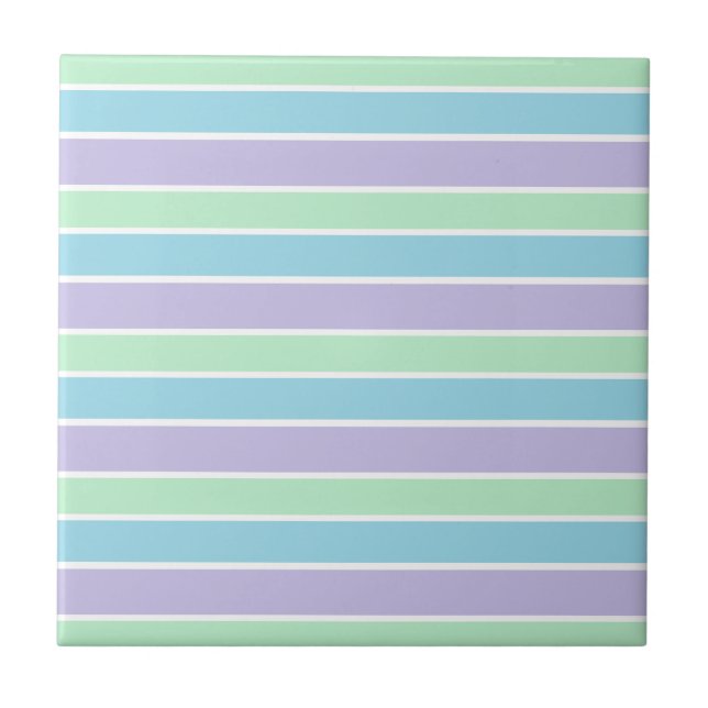 Purple Green and Blue Pastel Striped Ceramic Tile (Front)