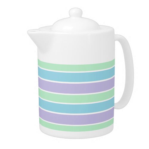 Purple Green and Blue Pastel Striped Teapot