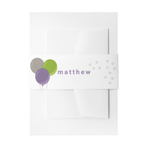 Purple Green and Gray Birthday Balloons Invitation Belly Band