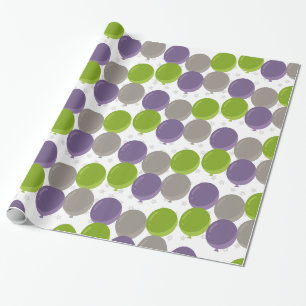 Purple Green and Gray Birthday Balloons Wrapping Paper