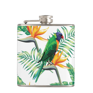 Purple Green And Orange Parrot And Flowers Flask